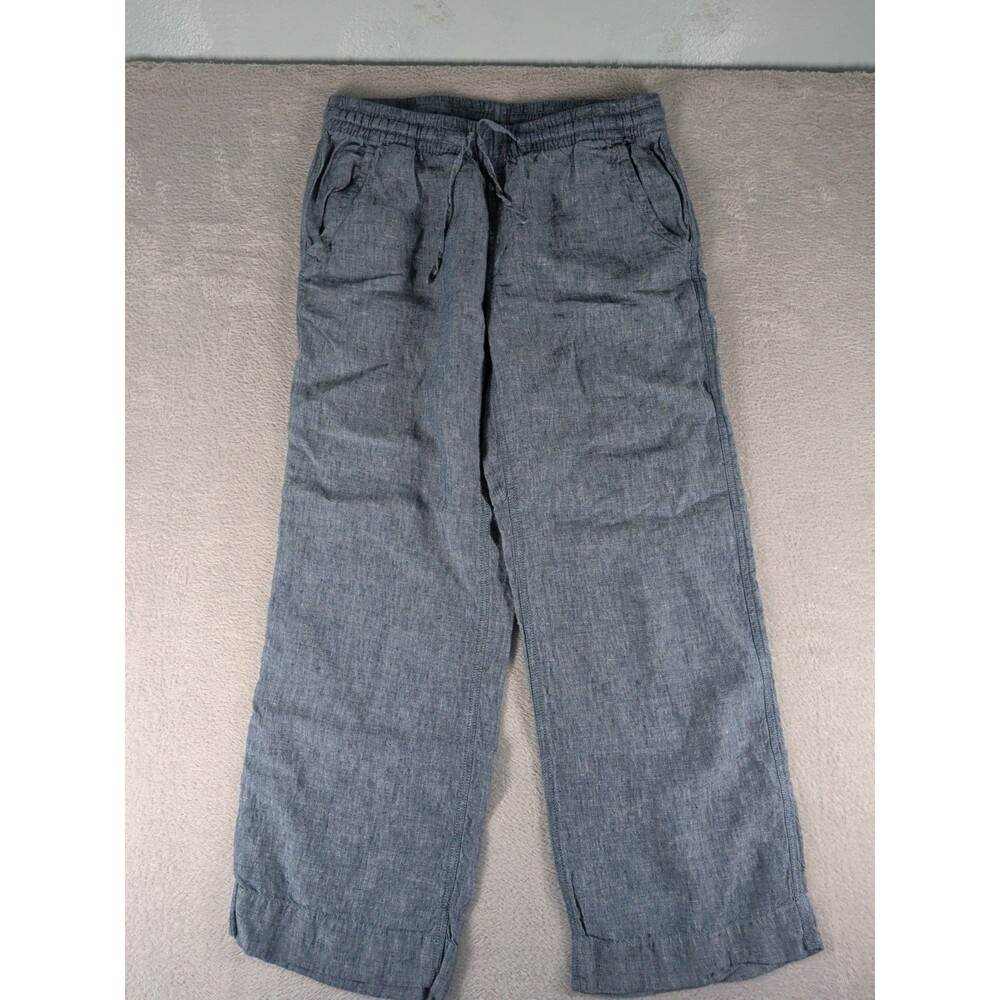 L.L. Bean 100% Linen Wide Leg Pants Pull-On Women's 8 Petite Blue Comfy 8p